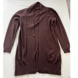 WoolOvers Merino Wool Cashmere Blend Open Front Longline Cardigan Brown Small